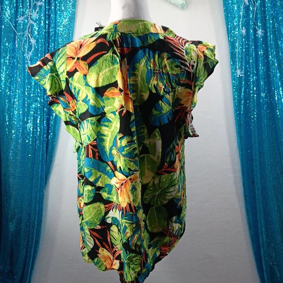 NWT Anne Carson Women's Size M Tropical Floral Summer Blouse Flutter Sleeves - Picture 7 of 10